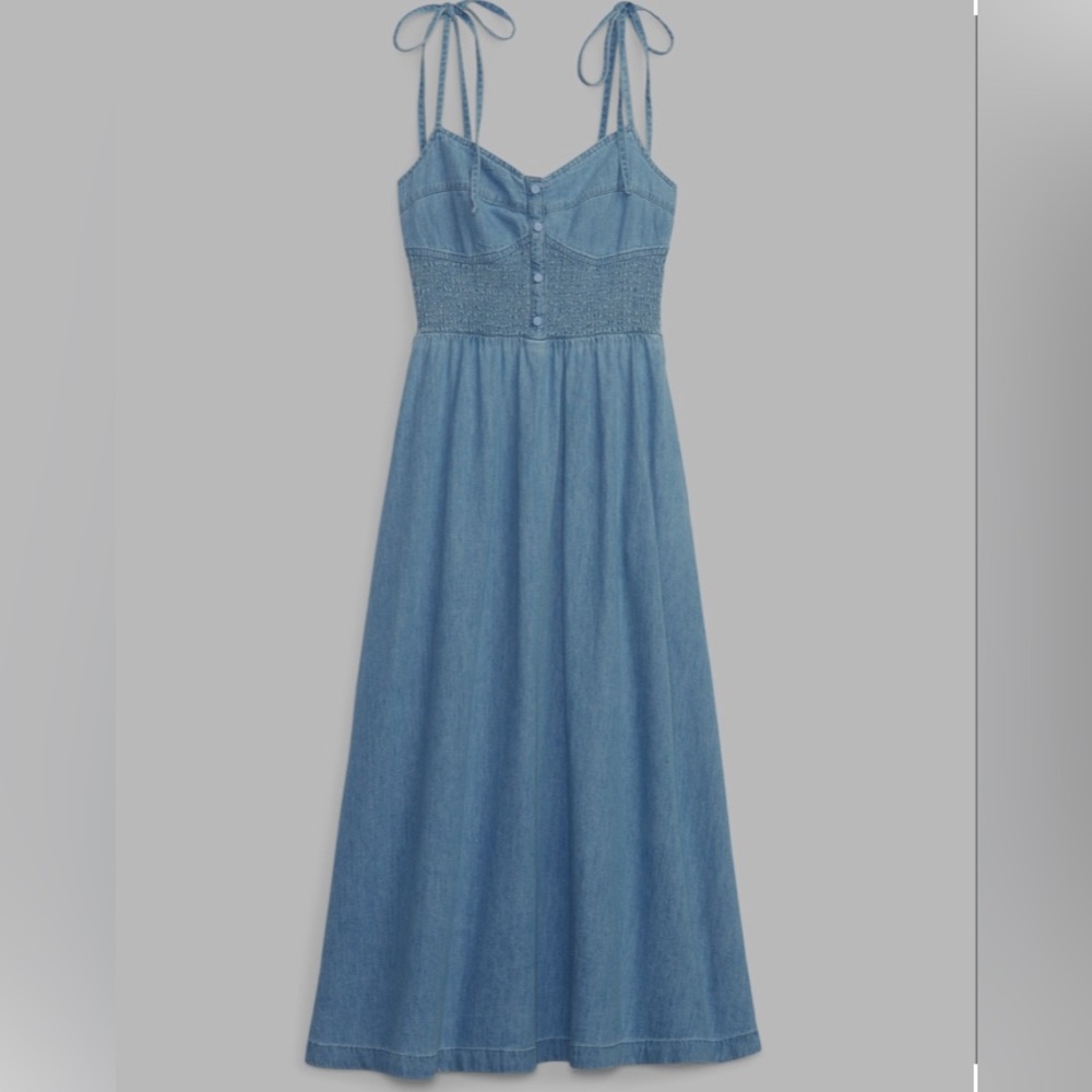 Gap 100% Organic Cotton Denim Corset Midi Dress with Washwell, Light Indigo